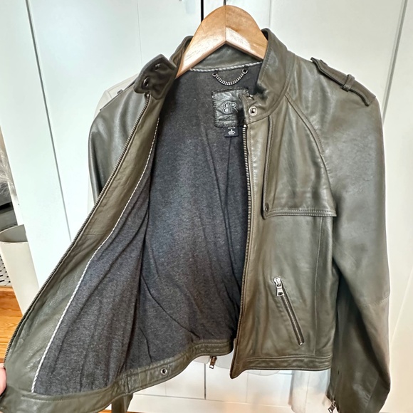 Women's  Banana Republic Gray Leather Zip Up Moto Style Jacket Sz S - Picture 3 of 4